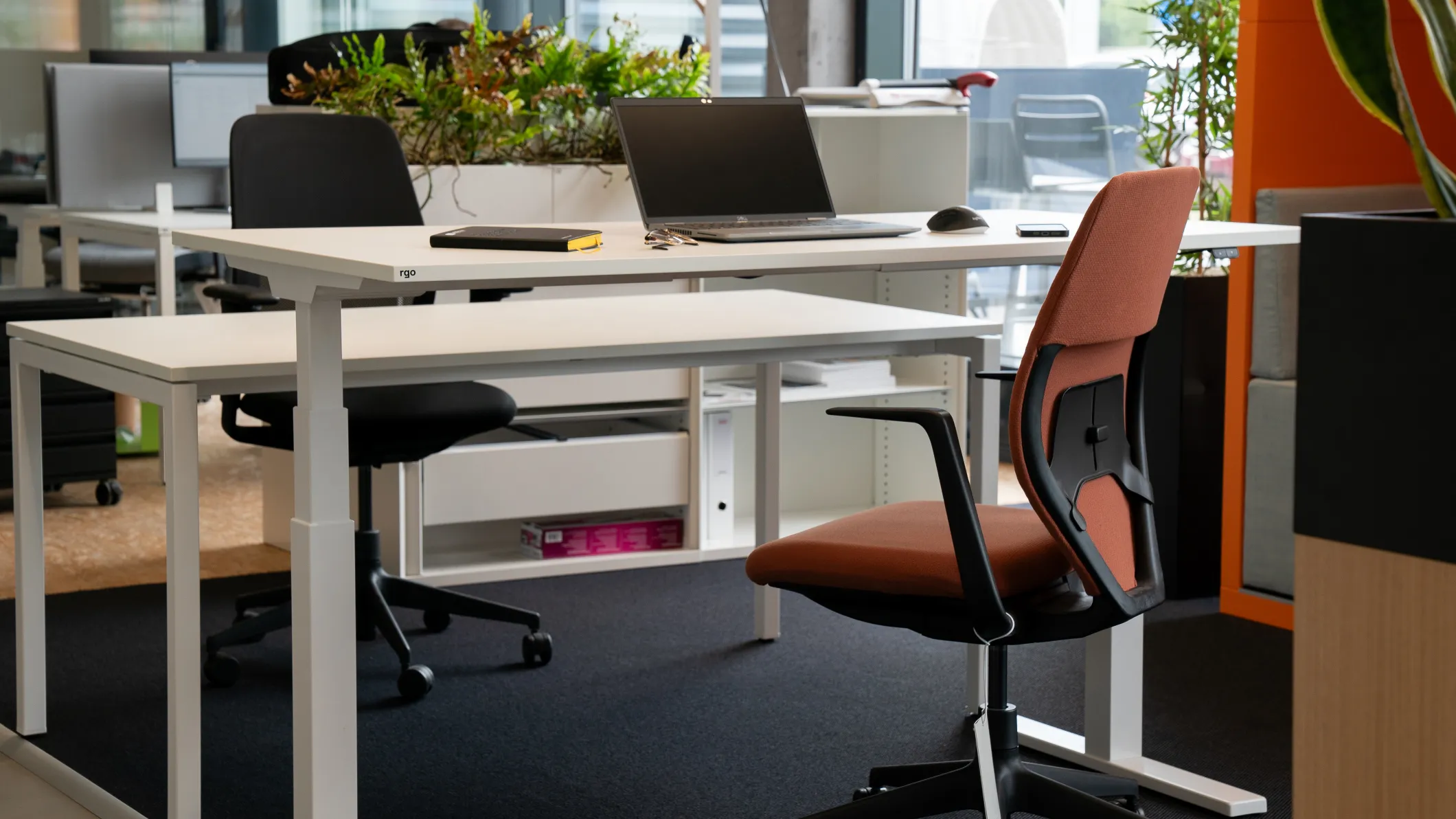 Un espace de travail moderne avec plusieurs bureaux réglables